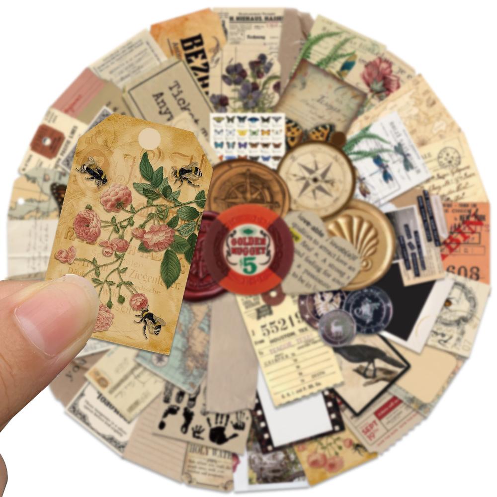50Pcs Vintage File Cover Sealing Wax Retro Stickers Art Aesthetic Diy Journal Luggage Car Helmet Fridge Decoration Vinyl Sticker