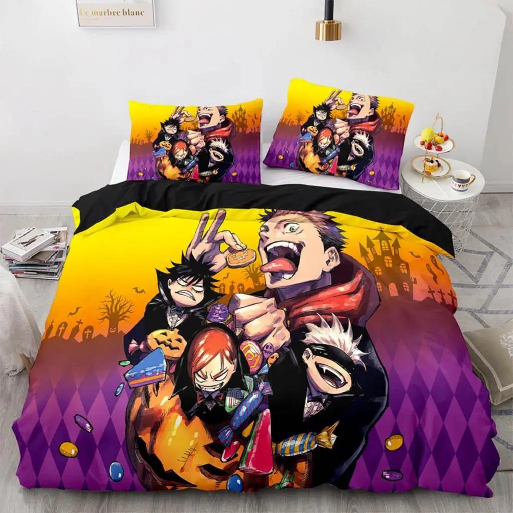 Jujutsu Kaisen Zestaw Pościeli Pojedynczy Bliźniak Pełny Queen King Size Anime Zestaw do Łóżka Aldult Kawaii Kid Sypialnia Zestawy Poszewek na Kołdrę Druk 3D 044