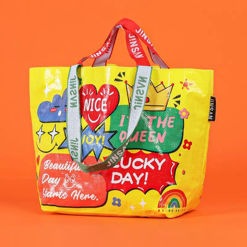 

Креативный подарок Ручная сумка для покупок Цветная печать Пластиковая тканая сумка Большая вместимость Водонепроницаемая Наплечная сумка для хранения