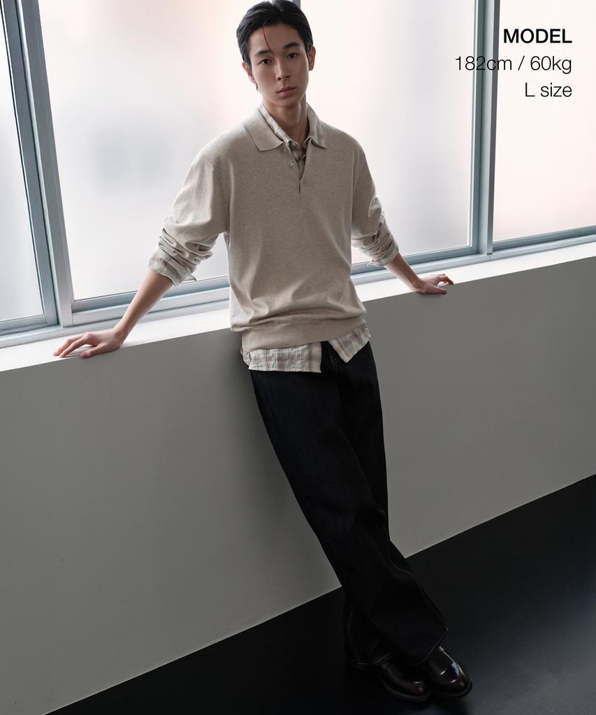MUSINSA STANDARD Washable Supima Cotton Long Sleeve Knitted Polo Shirt [Oatmeal]