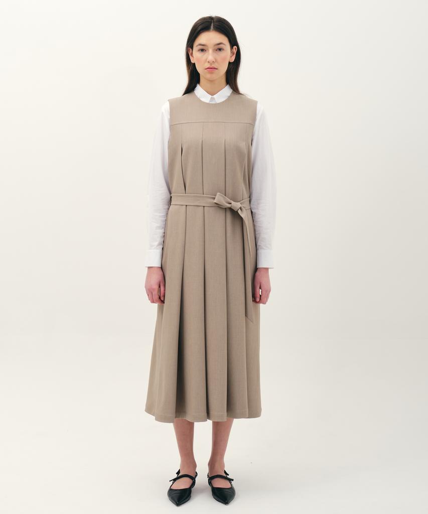 Jun By Jun K Belted Pleated Dress_Sand Beige
