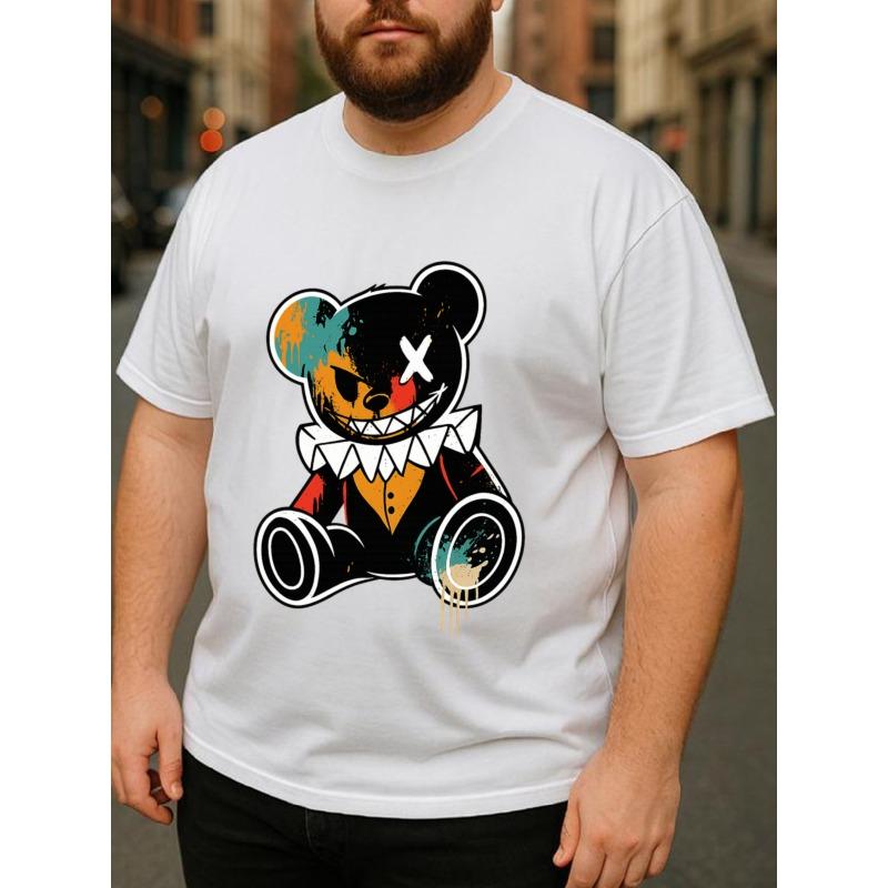 European Size Men'S Short-Sleeved Shirt Featuring a Villain Costume Design with Dark Graffiti And a Teddy Bear Print, Made from Pure