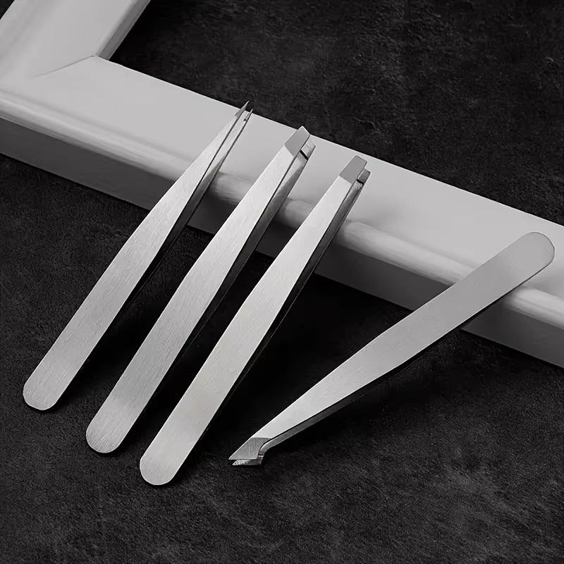 4 Piece Professional Tweezers Set Eyebrow Hair Removal, Beard Plucking, Stainless Steel Angled Tweezers Tools Hair Removal Tool