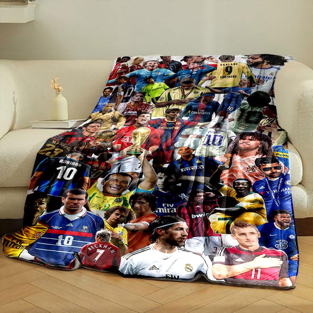 A collage of iconic football players in various jerseys and celebrations. for all seasons blanket lunch break throw gift