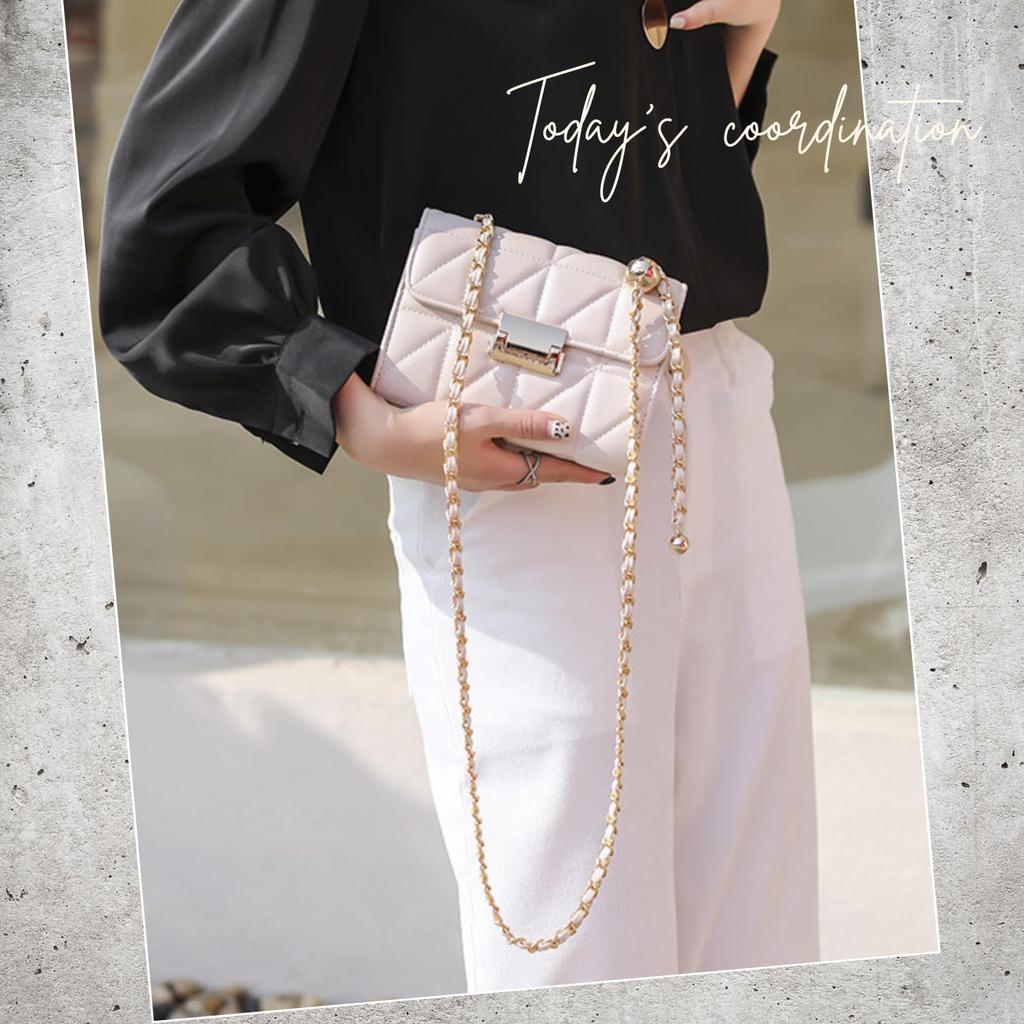 FARFADET Women's Quilted Shoulder Bag with Chain (Beige)