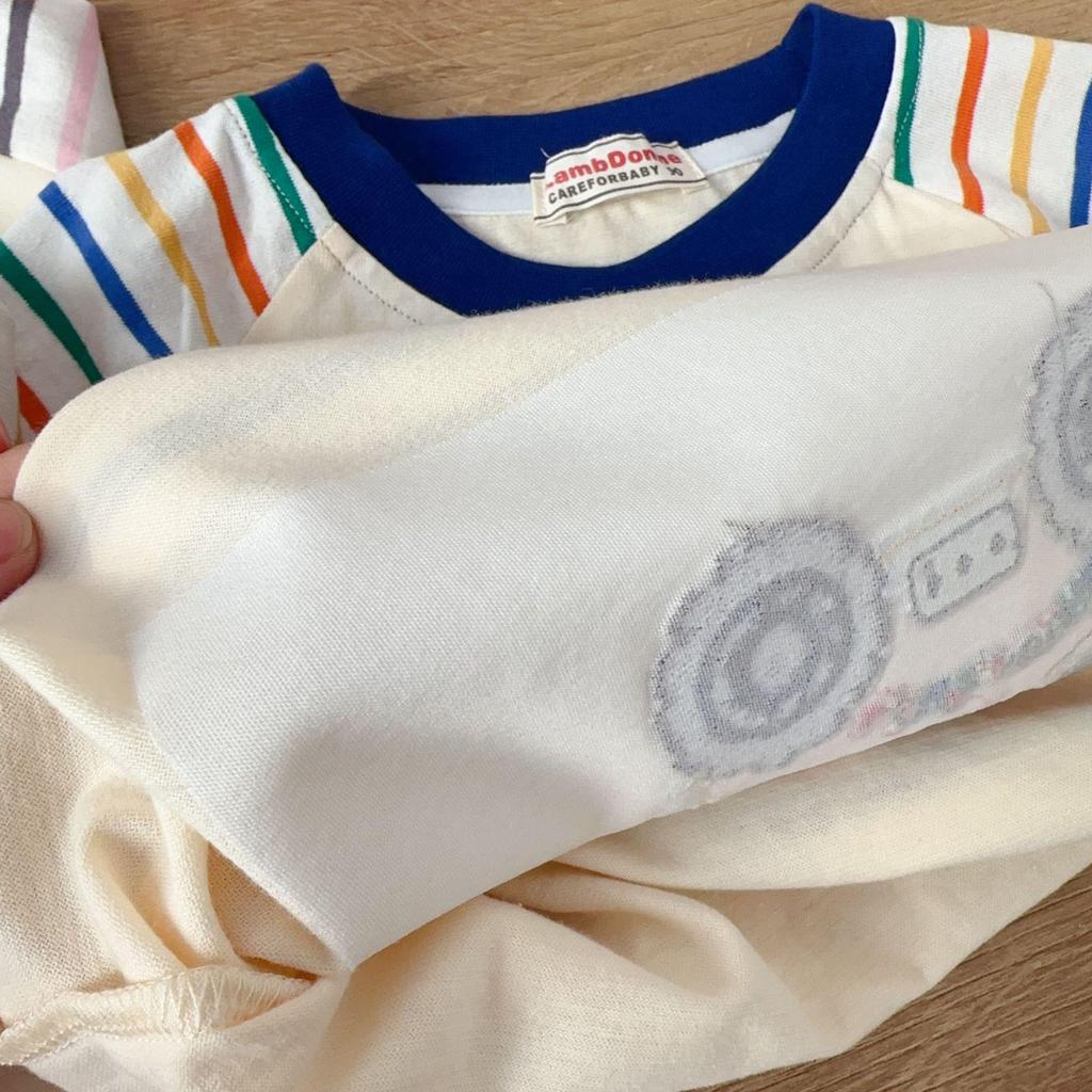 Kids' Raglan Stripe Long-Sleeve Cartoon T-Shirt - Boys' Round Neck Base Layer 2026