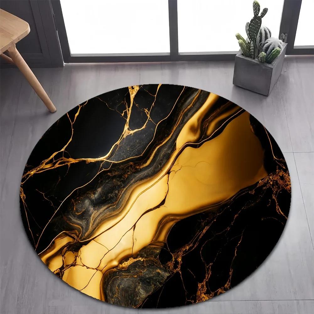 

2026 Luxurious Marble Floor Mat Black and Gold Carpet for Bedroom Living Room Stylish Rug for Pet-Friendly Nature-Inspired Decor Diameter 60cm