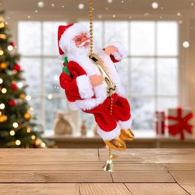 Yousheng Weihnachtsmann Musikalische Kletterseil Elektrisch Kletternder Weihnachtsmann mit Musik Weihnachten Hängender Kletternder Weihnachtsmann am Seil für Baum Kamin Heimdeko