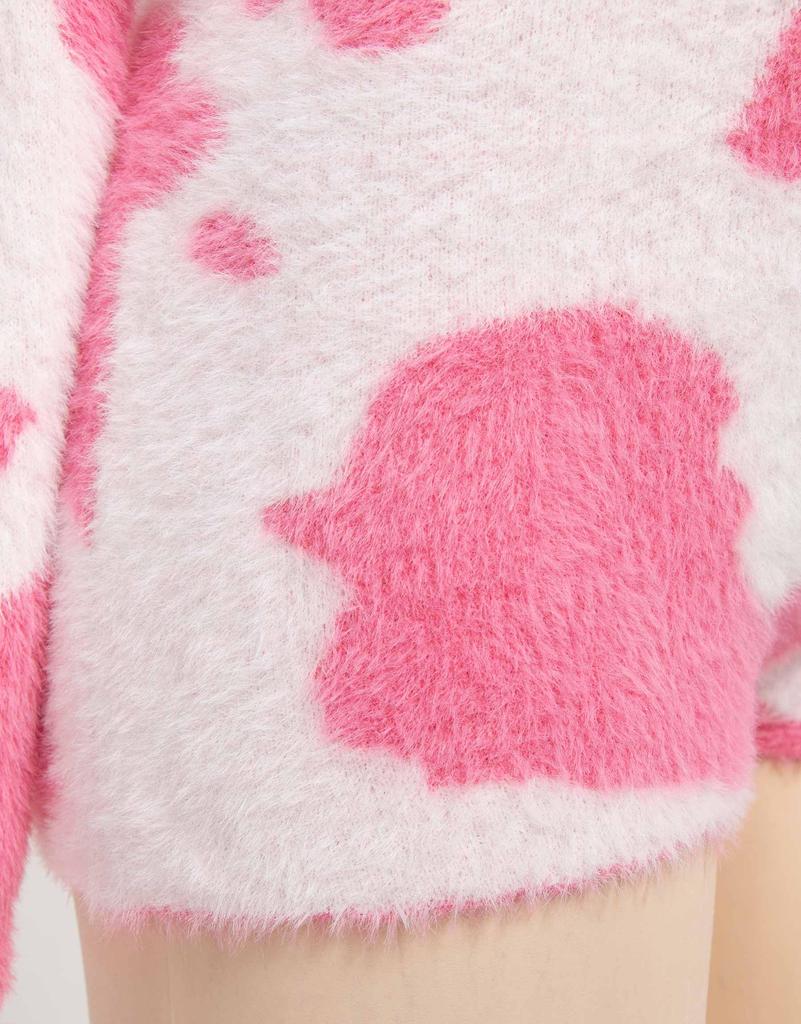 Mobbunny Piękny Cosplay Uroczy Strój Mleczarki Długi Różowy Kostium Damski, Anime/Gra/Odzież Domowa/Piżama, Body, Trykot, Bluza z Kapturem, Dekolt w Serek w Stylu Krowim,