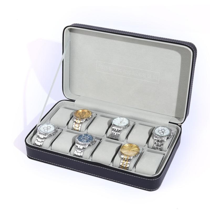 Luxury PU Leather Zipper Watch Jewelry Collection Storage Box Watch Gift Organizer Display Box for Men and Women