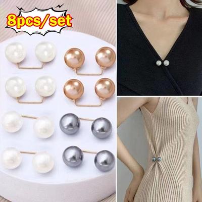 3/6/8PCS Non-Slip Pearl Brooch Adjustable Collar Clip Waist Fastening Pins  Dress Decoration