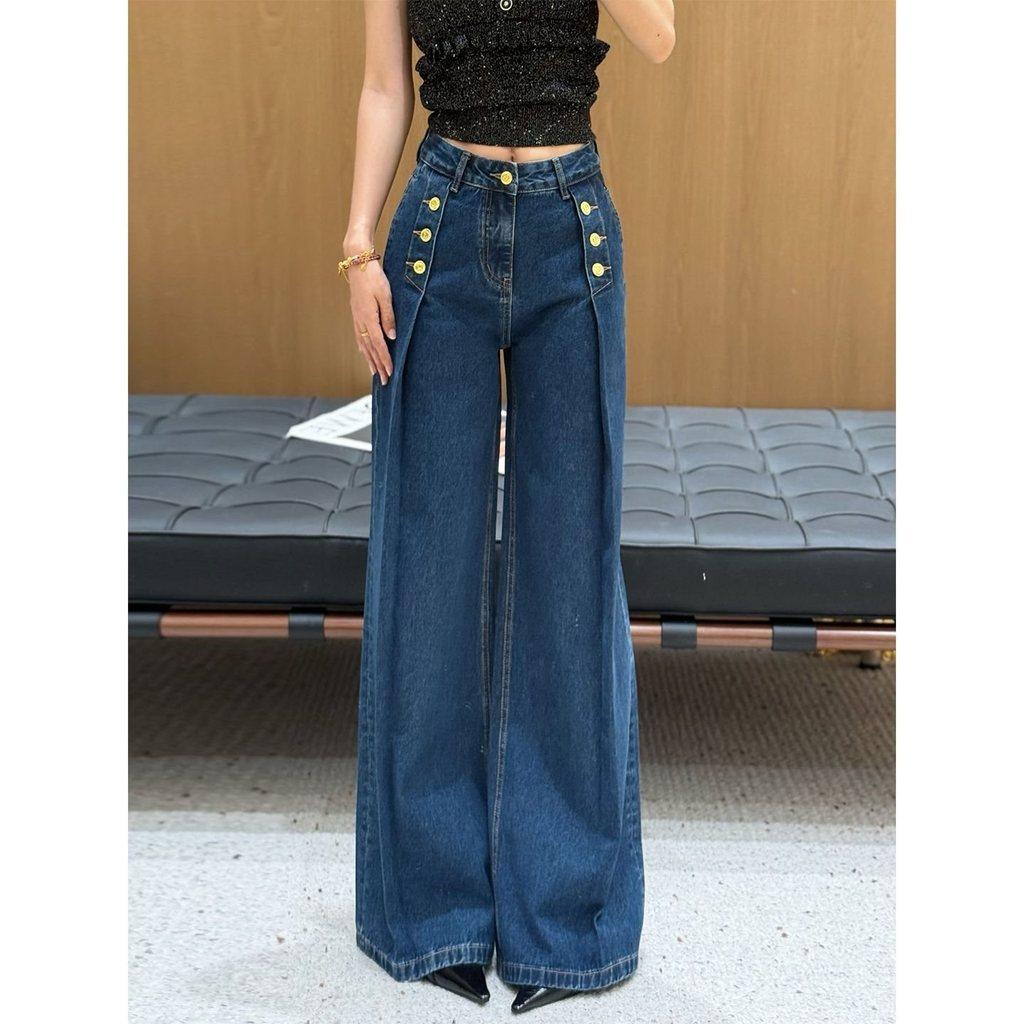 Vintage Style Wide Leg Jeans For Women With High Waist And Thick Denim For Spring Casual Wear