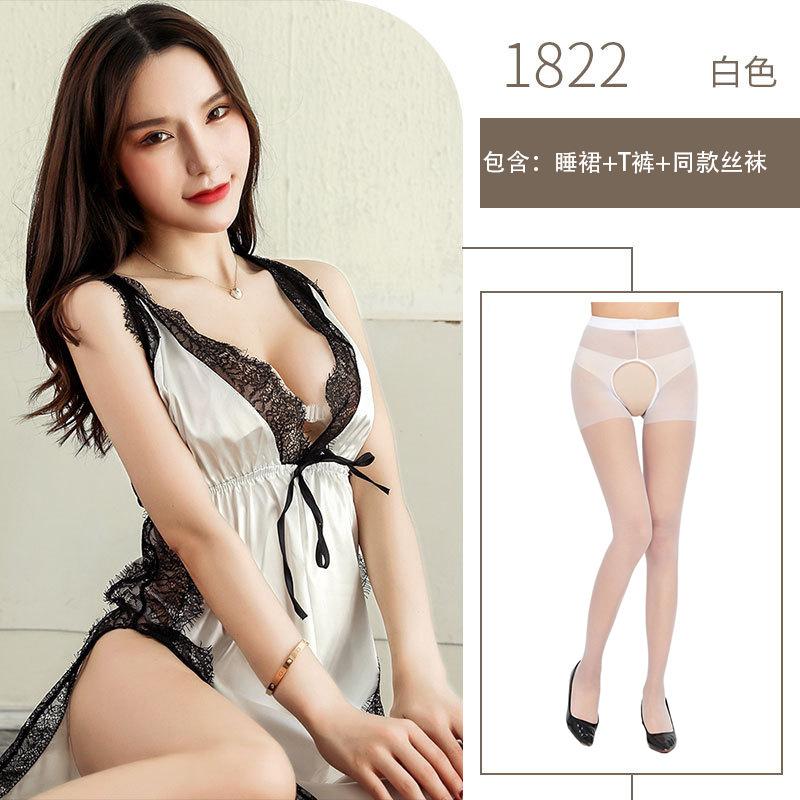 Sex Underwear Sexy Imitation Satin Cross Suspender Lace Open Chest Side Split