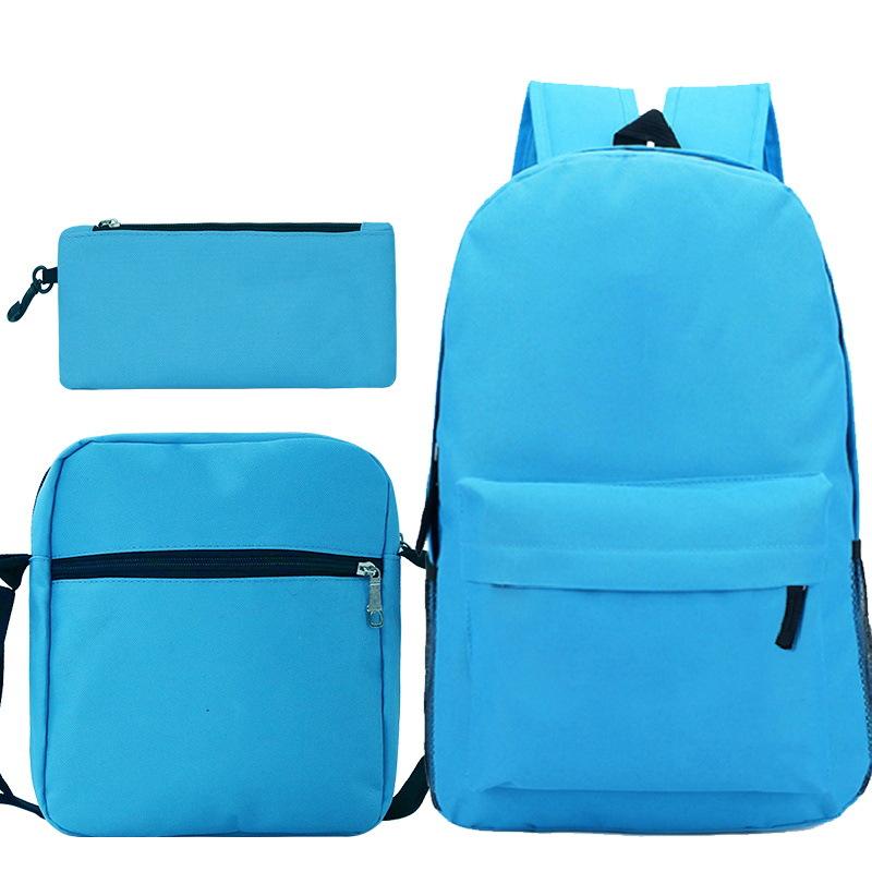 Multi-color blank backpack three-piece set Student Oxford cloth backpack + shoulder bag + pencil case three-piece set