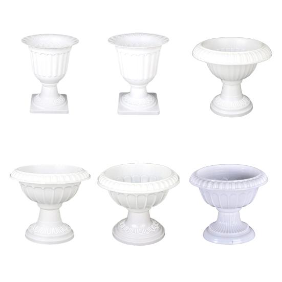 Vază înaltă vintage din plastic, Vas tip urnă, Ghiveci de flori cu bază pe piedestal, Interior Exterior, Ghiveci decorativ retro pentru Grădină, Terasă, Verandă, Casă, Nuntă