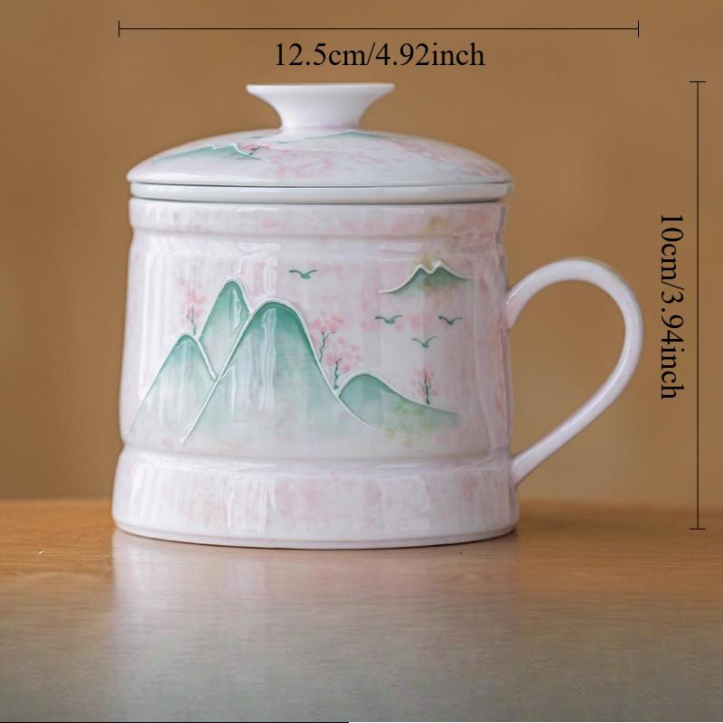 Ceramic Hand-painted Tea Cup Tea Separation Office White Porcelain Water Cup Filter Mug Drinking Water Utensils Porcelana 300ml