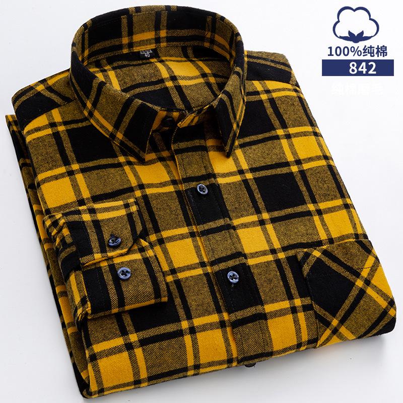 

6XL Осенне-зимняя большая мужская рубашка в клетку из 100% хлопка с начесом, с длинным рукавом, устойчивая к сминанию, деловой кэжуал, не требующая глажки, плотная 38