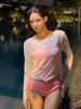 Aiemkeulleeo Shredded Boat Neck Beach Cover Top Lace
