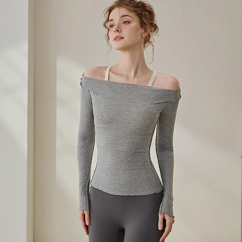 

Tencel Wool Ruffled Long Sleeve Yoga Top for Women - Breathable Autumn/Winter Pilates Wear M