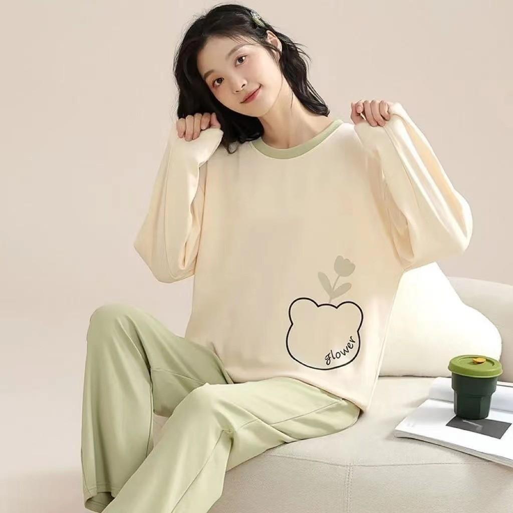 İlkbahar ve Sonbahar Pijamaları Kadın Uzun Kollu Sevimli Çizgi Film Kolej Tarzı Ev Giyim Kadın Yumuşak Uyku Giyim