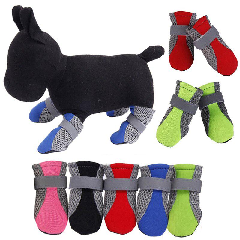 Atmungsaktive Hundeschuhe Rutschfeste Haustier Bequeme Stiefel Pfotenschutz Reflektierende Riemen Hund Teddy Niedliche Netzschuhe