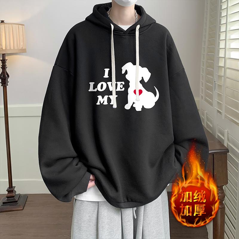 Men's Oversized Hoodie 6XL Black Hoodies Oversize for Men with Hat Anime Dog Print Man Casual Wear Hoody Male Sweatshirt