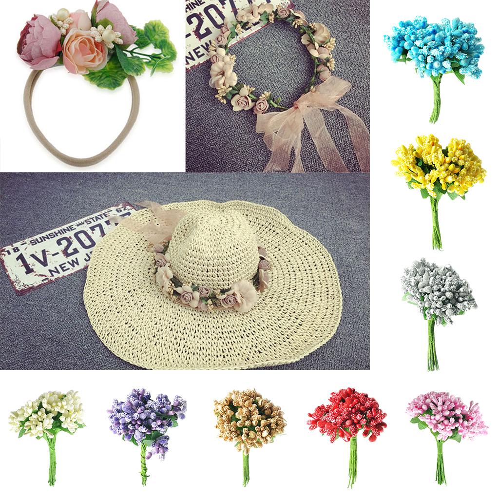 Tige de Fleur Artificielle en Tissu Élégant Artisanat Bouquet d'Étamines pour Mariage Fête et Décorations de Cheveux