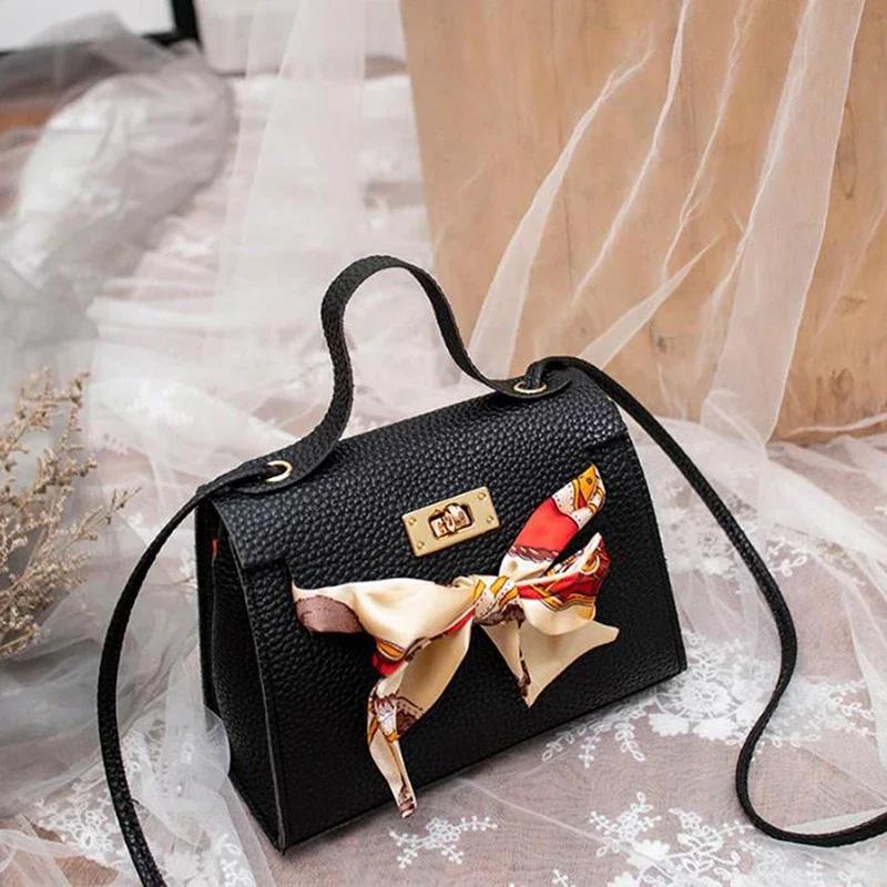 Women Ribbon Bow Decor Hasp Mini Flap Hangbag Ladies Fashion Leather Wallet Shoulder Messenger Crossbody Bag Totes