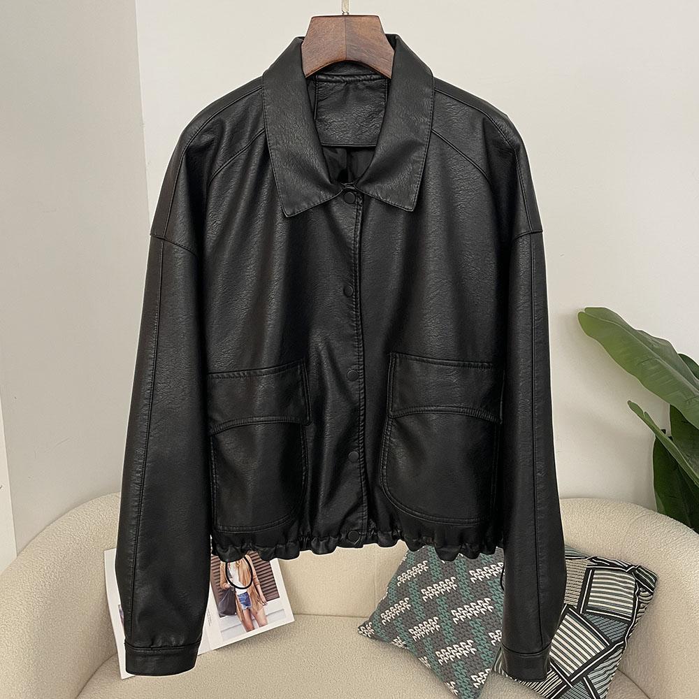 OFTBUY Women Vintage Loose Pu Faux Leather Short Jacket Casual Motorcycle Jacket Female Zipper Retro Moto Biker Coat Outwear Tops