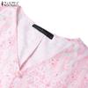 ZANZEA Women Casual V-Neck Short Sleeve Print Elegant Dress