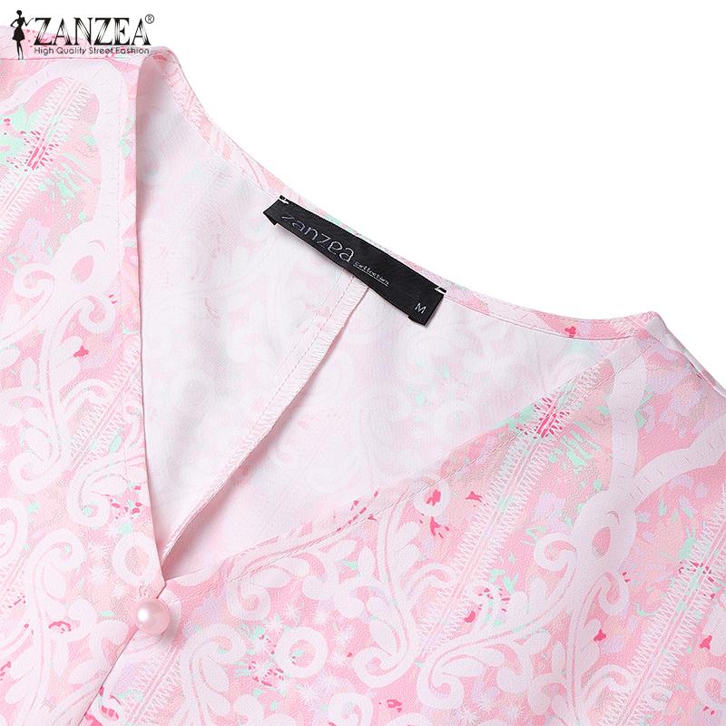 ZANZEA Damen Lässig V-Ausschnitt Kurzarm Print Elegantes Kleid