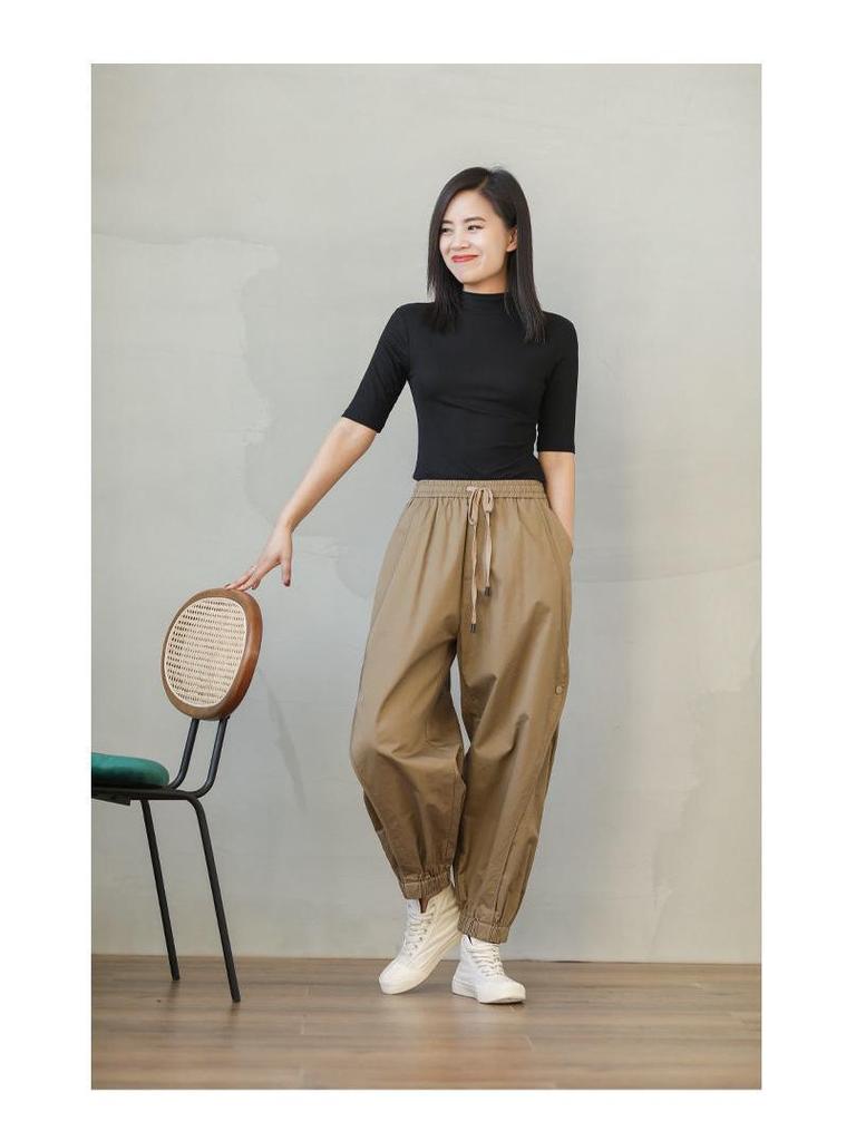 Women's Korean Style Cargo Harem Pants: Loose Fit, Elastic Waist, Plus Size, Ankle Banded, for Summer & Autumn.