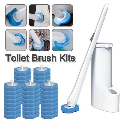 Wall-Mounted Disposable Toilet Brush Cleaner With 8/16/24Pcs Brush Head Bathroom Long Handle Cleaning Brush Toilet Accessories
