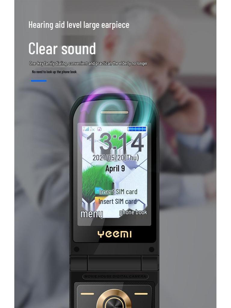 Yimi G9000 Senior Flip Phone: Large Buttons, Loud Sound, Big Characters, Long Battery Life, Multilingual.