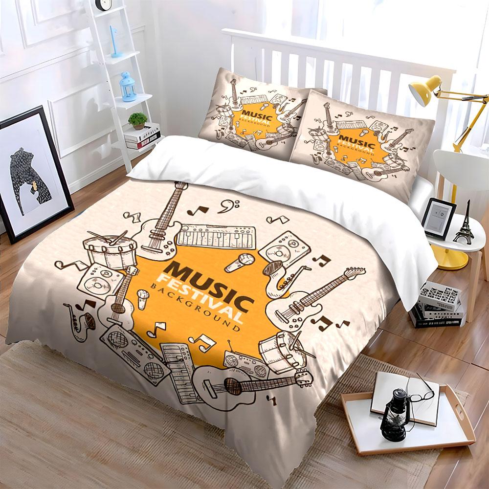 Music Festival Instrument Art Bedding Duvet Cover Set Duvet Cover Pillowcases  (1*Duvet Cover 2*Pillowcases, without duvet insert)