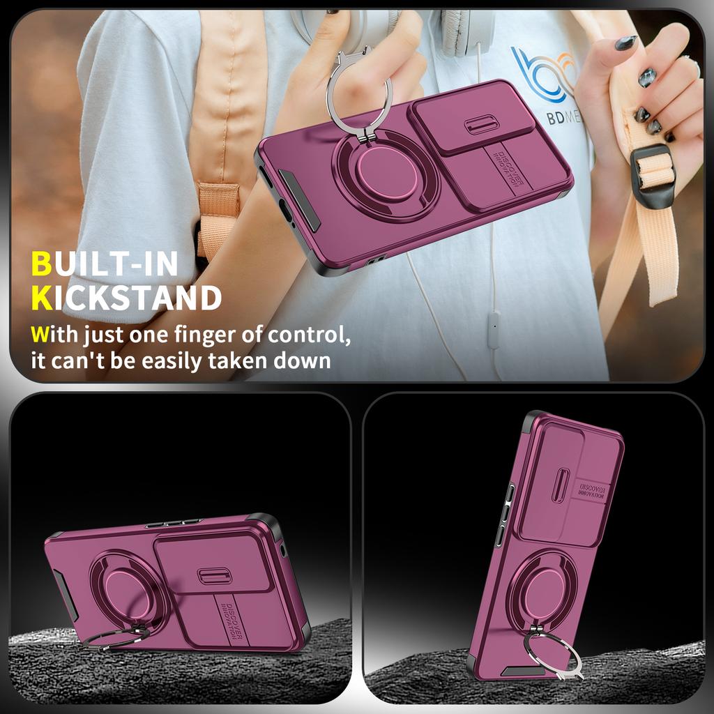 Magnetic Metal Ring Stand Armor Case For VIVO V40 Pro 5G Slide Push Window Lens Protection TPU Frame Hard Plastic Phone Cover