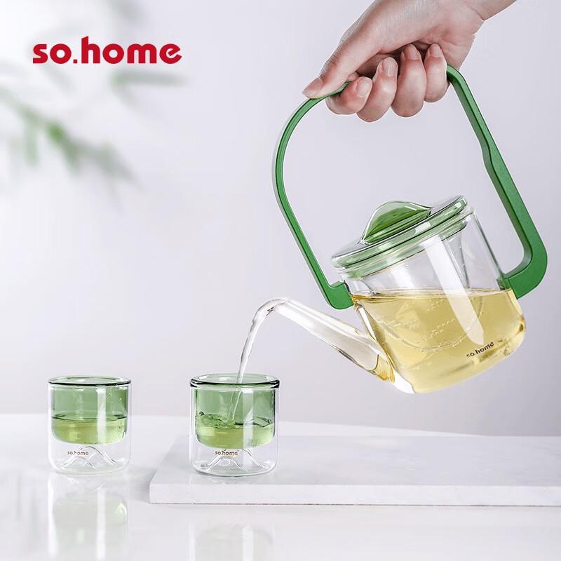 Sohome High-Temperature Resistant Glass Tea Set (550ml Teapot, 2 Cups)