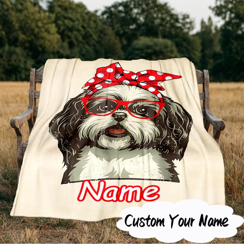Custom Name Vintage Dog Portrait Art Blanket Ideal Bedding Blanket Perfect for Travel, Camping, Living Rooms, Offices, Sofas, Fan Christmas gift