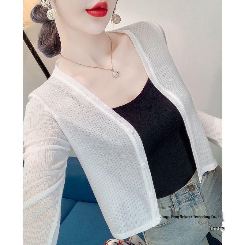 Summer Women's Knit Cardigan & Shawl Set with Long Sleeve and Suspender Dress