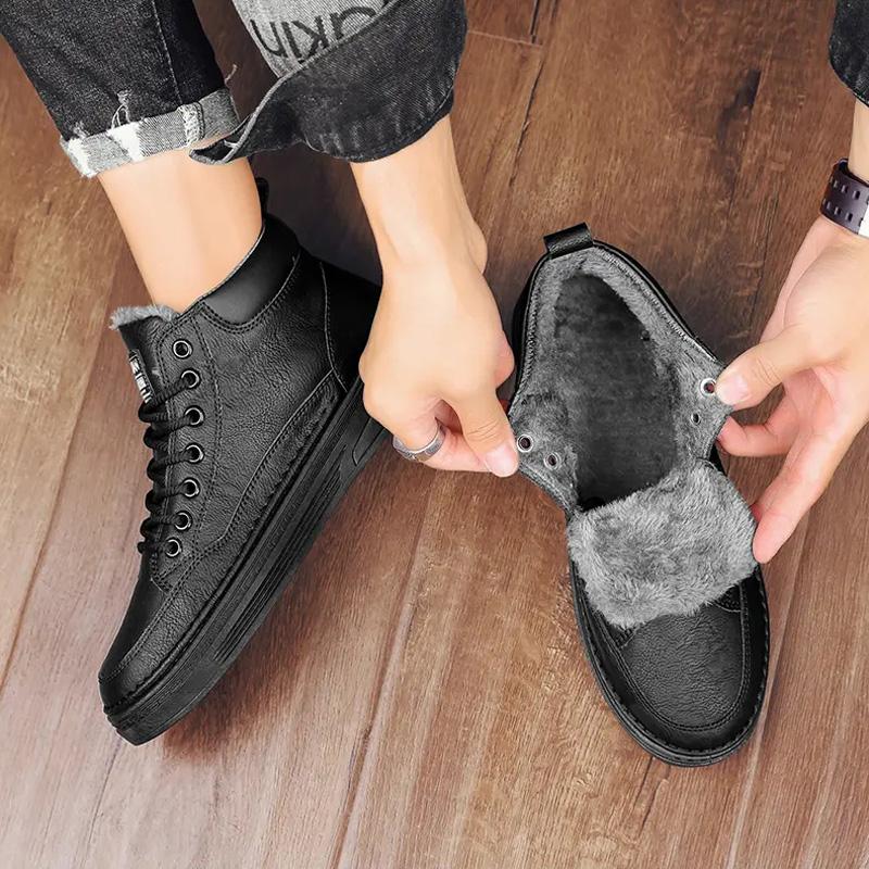 Winter Trendy Textured Cotton Boots for Men Plus Velvet Cold-proof and Warm Sneakers Lace-up Comfortable Outdoor Casual Shoes