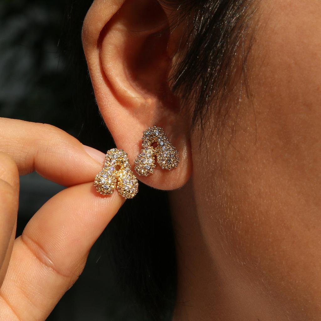 Hip Hop Gold Plated CZ Zircon Initial Letter Stud Earrings for Women Balloon Bubble Fat Alphabet Ear Studs Punk Jewelry