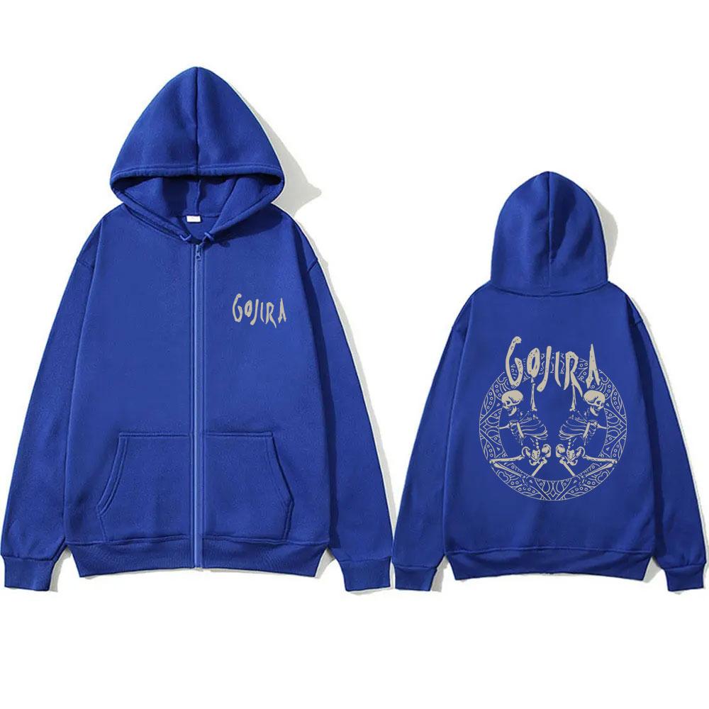 Französische Metal-Band Gojira Skelett Reißverschluss-Hoodie Herren Damen Vintage Zip-Up Jacke Mantel Männlich Lässig Übergroße Fleece Baumwolle Hoodies