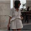 Striped Shirt Shorts Set Western Style New Fashion Loose Stripe Shirts Shorts Set