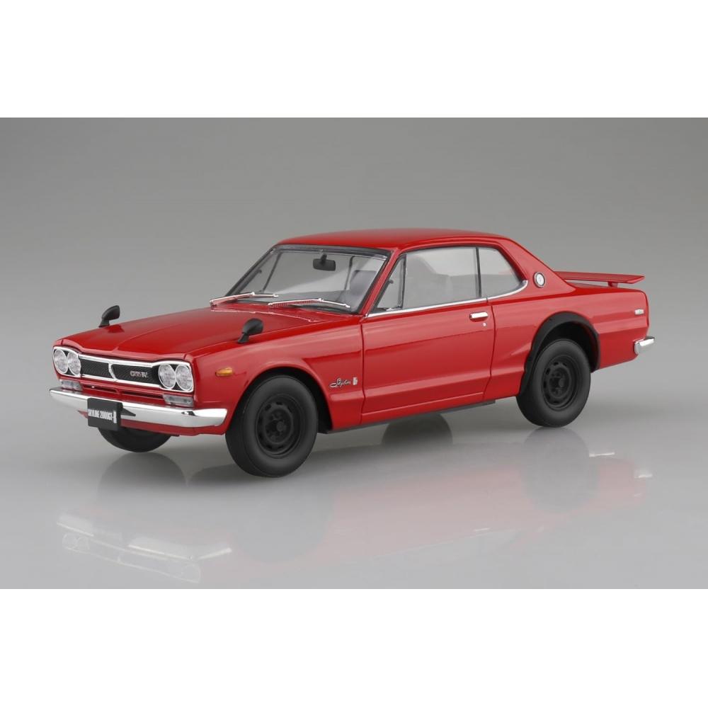 AOSHIMA Bunka Kyozaisha 124 Rakupla Snap Car Series KPGC10 Skyline HT 2000GT-R 1970 Red Color-coded Plastic Model 01-RE