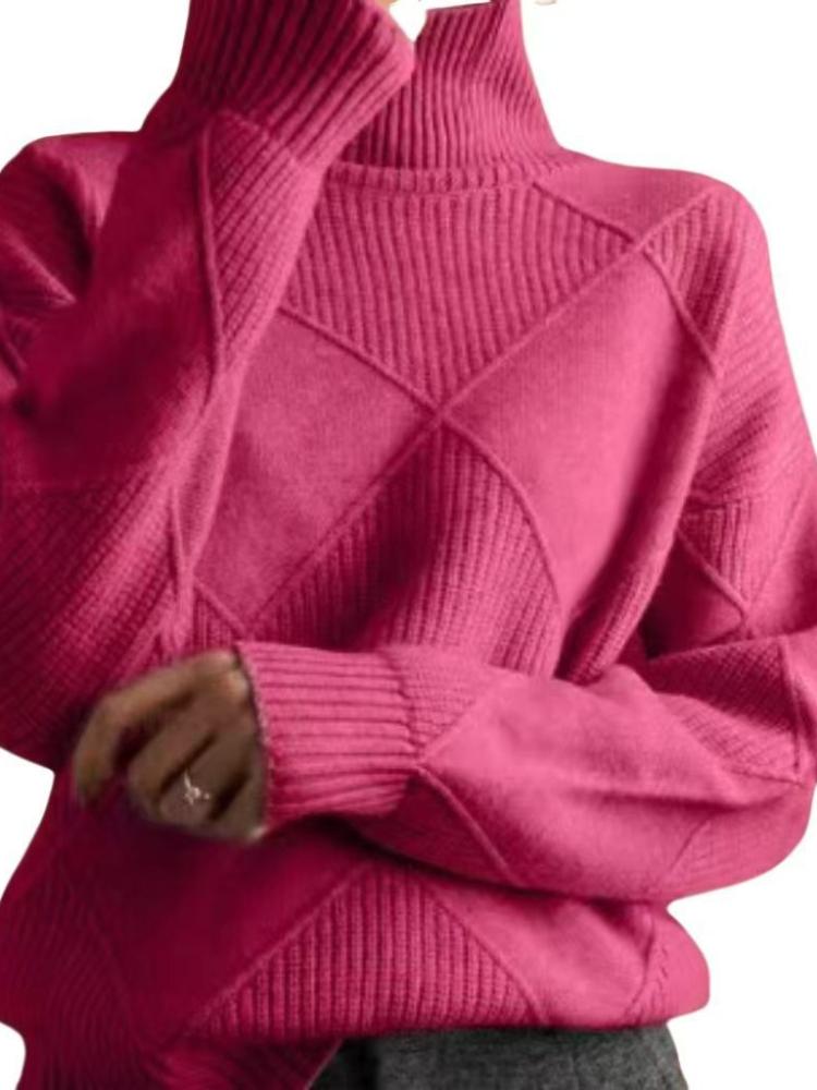 New In Autumn Winter Women Turtleneck Sweaters Full Sleeve Pullovers Spliced Thick Sweater Lozenge Elegant Lady Solid Outwear