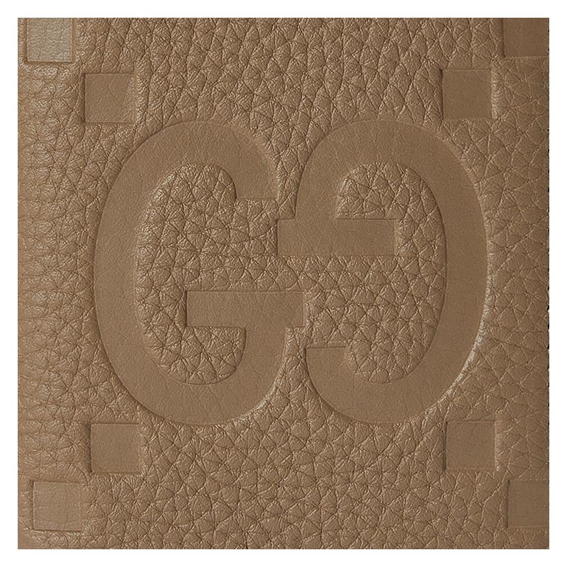 Gucci Double G logo embossed flip closure leather card holder men's taupe