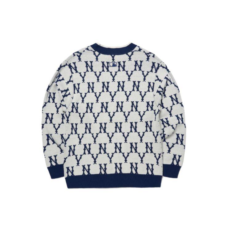 MLB Seria Podstawowego Logo Sweter Dzianinowy Color Block z Kwiatowym Wzorem Unisex Sweter Niebieski Biały 3AKCM0121-50CRS