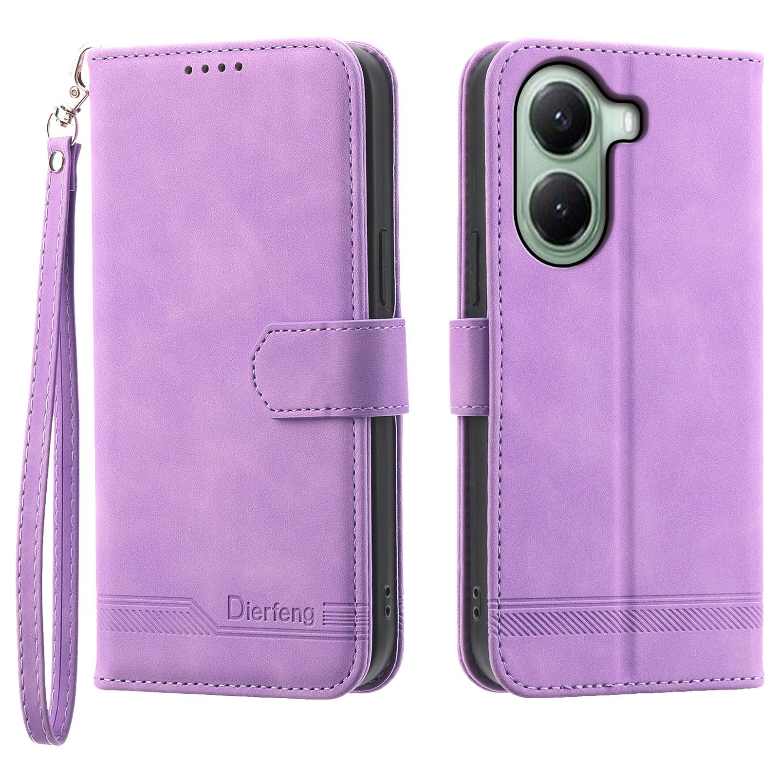 

DIERFENG DF-03 For Xiaomi Poco X7 Pro 5G/Redmi Turbo 4 5G Leather Case Lines Imprint Wallet Phone Cover Purple