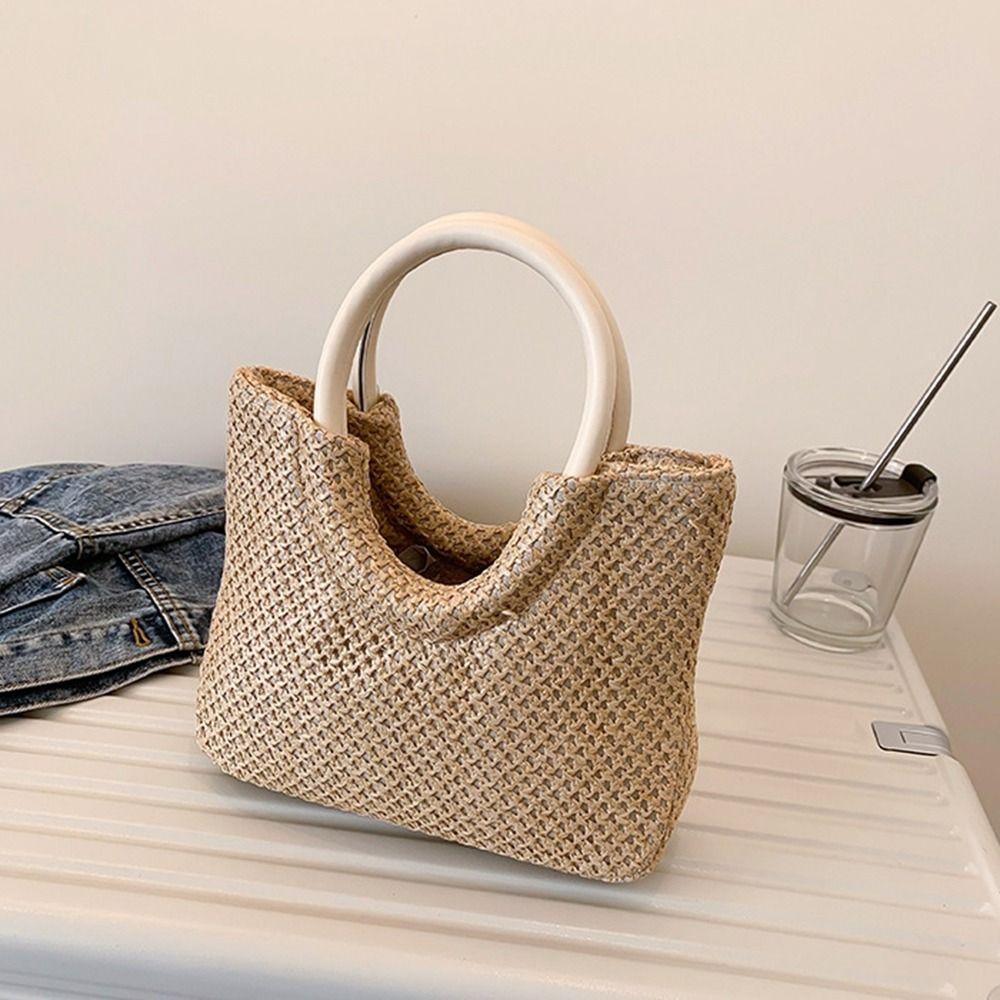 Capacity Bohemian Grocery Handbags Pu Leather Weave Beach Bag Women Handbag Shoulder Bag Straw Bag