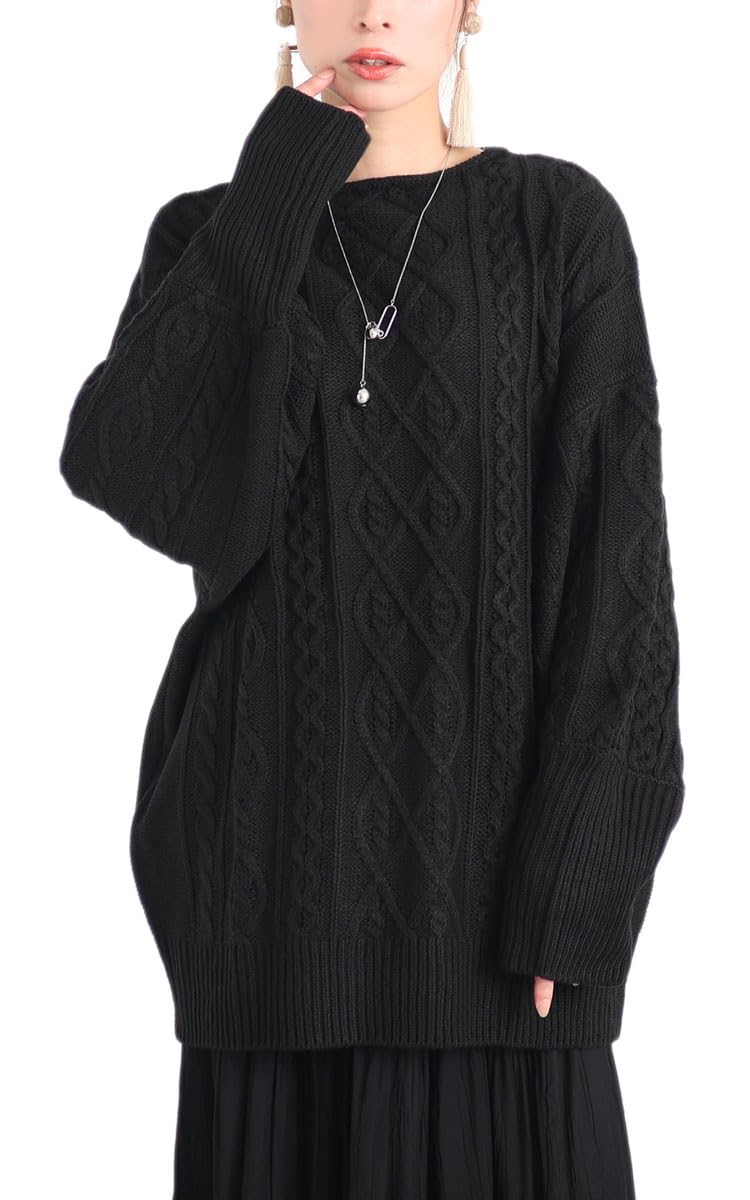 

Gold Japan Plus Size Knit Volume Sleeve Cable Knit Pullover Women s Top, (4L, Black) чёрный